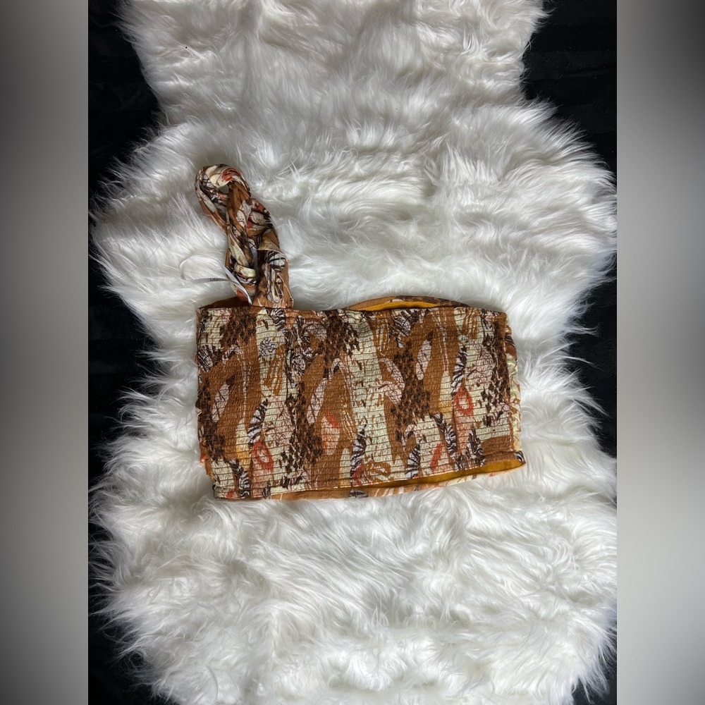 NWT Lulu’s Something Wild Brown Multi Print Twist-Front Midi Skirt Crop Top Set - Picture 9 of 16